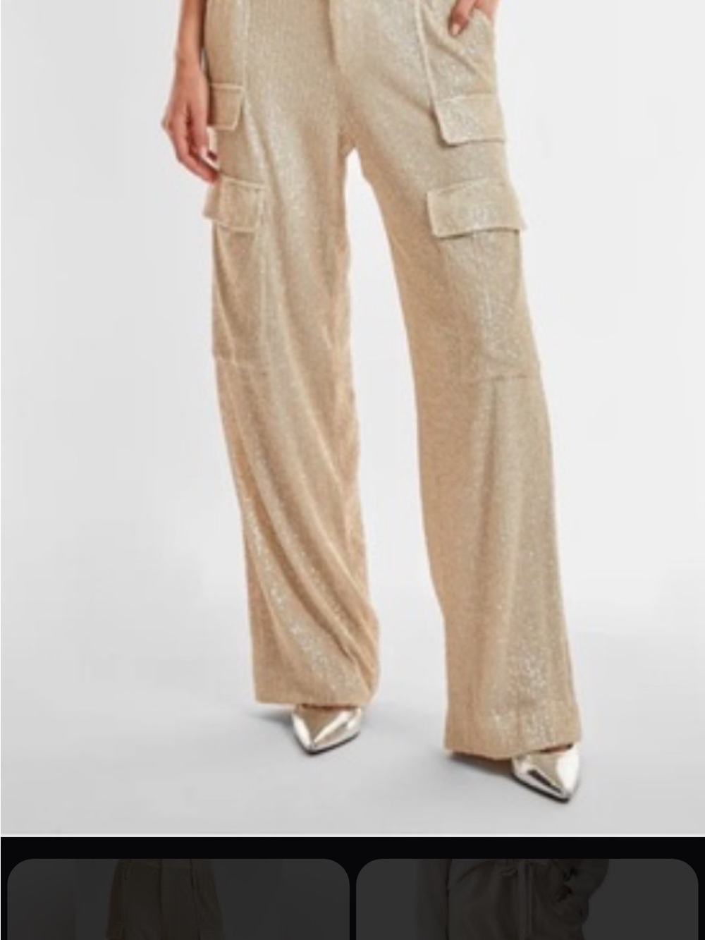 Noli Metallic Champagne Wide-Leg Cargo Pants